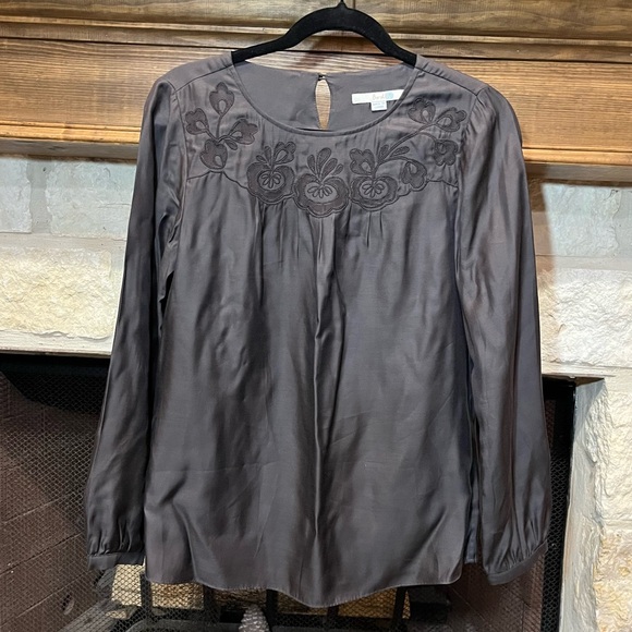 Boden Dark Gray long sleeve silk blend blouse - Picture 3 of 10